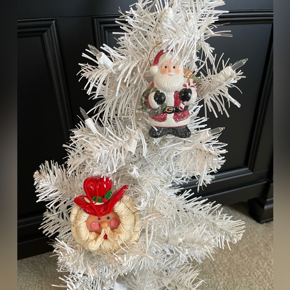 Set of 2 Santa Ornaments - Western Santa and Santa with Wreath
